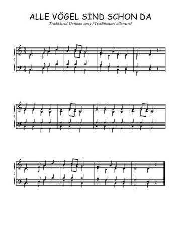Téléchargez l'arrangement pour piano de la partition de Alle Vögel sind schon da en PDF